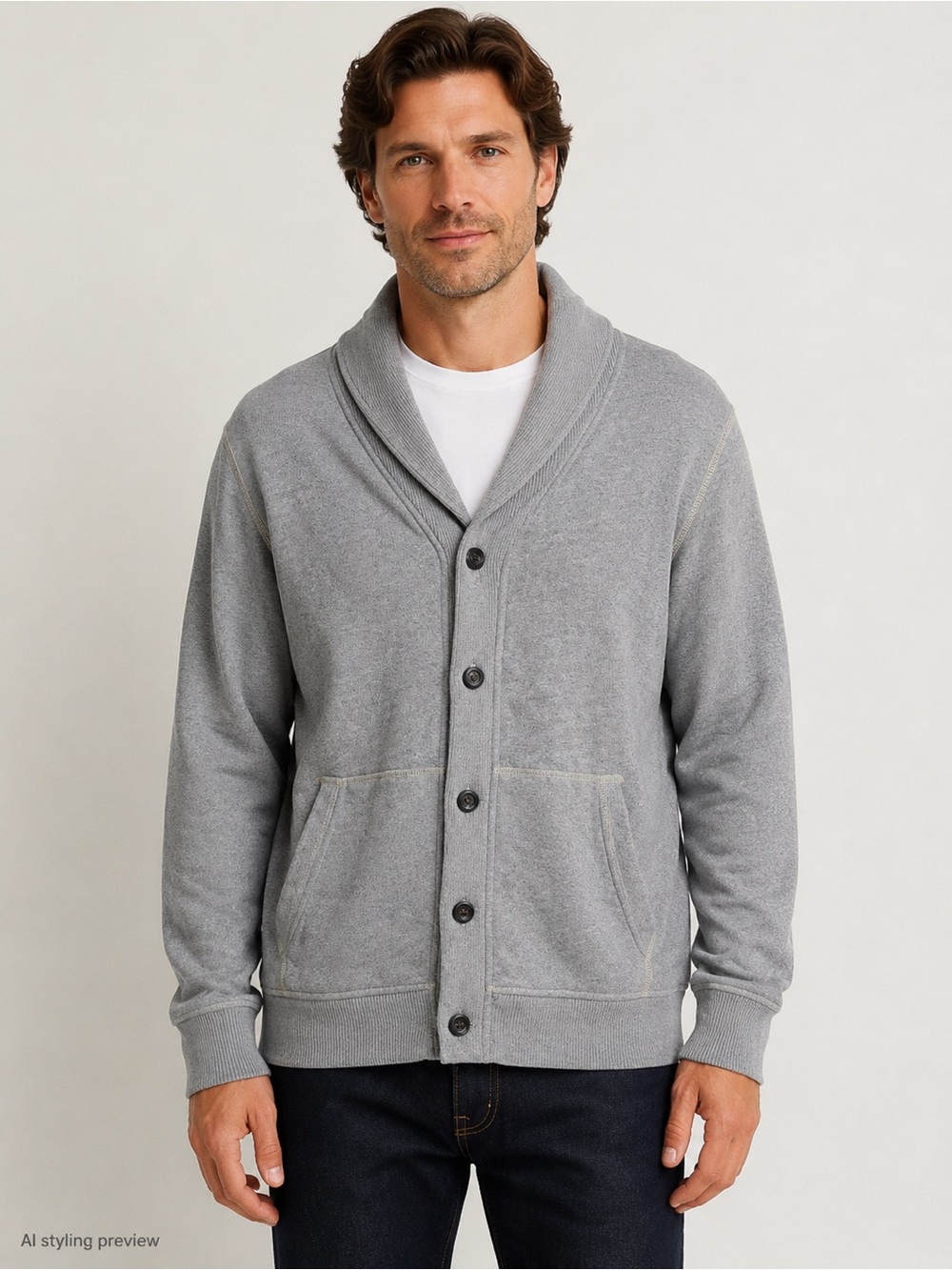 American Eagle Outfitters Gray Shawl-Collar Button Cardigan XL